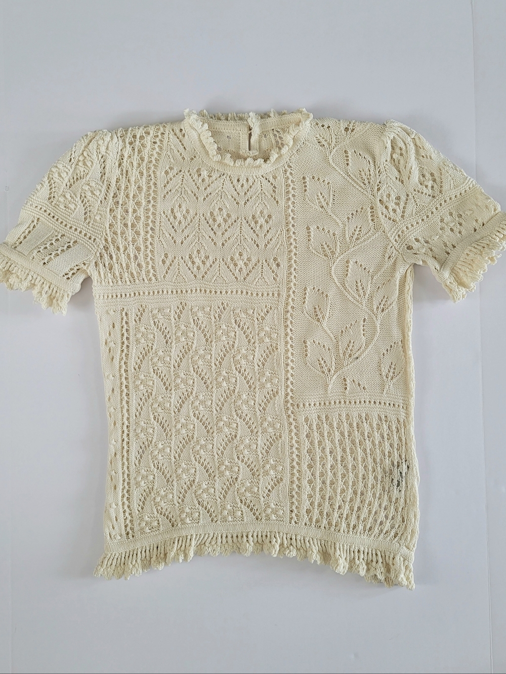 Zimmermann Ivory Lace Knit Top XS Short Sleeve Cotton Blouse Romantic Boho - Picture 2 of 6